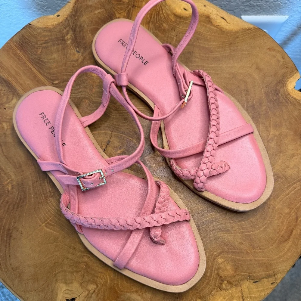 Free People Sunny Days Pink Leather Braided Strappy Sandals Women's‎ Sz 6.5